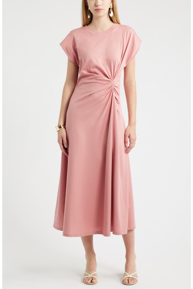 Crew Neck Side Twist Midi T-Shirt Dress