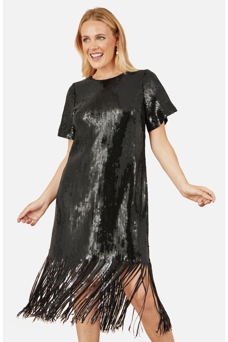 Sequin Tassels Hem Midi Tunic Dress