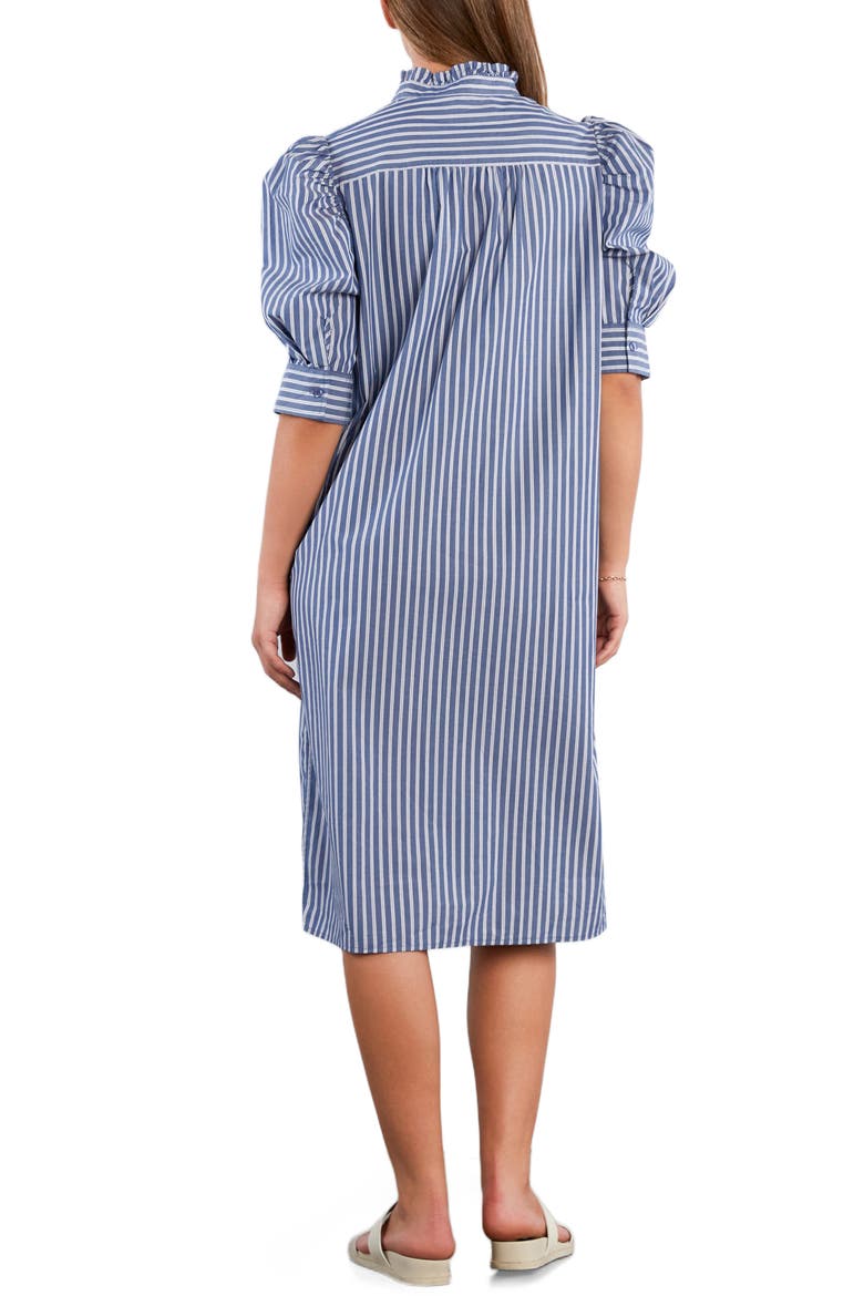 Sweet Stripe Puff Sleeve Cotton Shirtdress