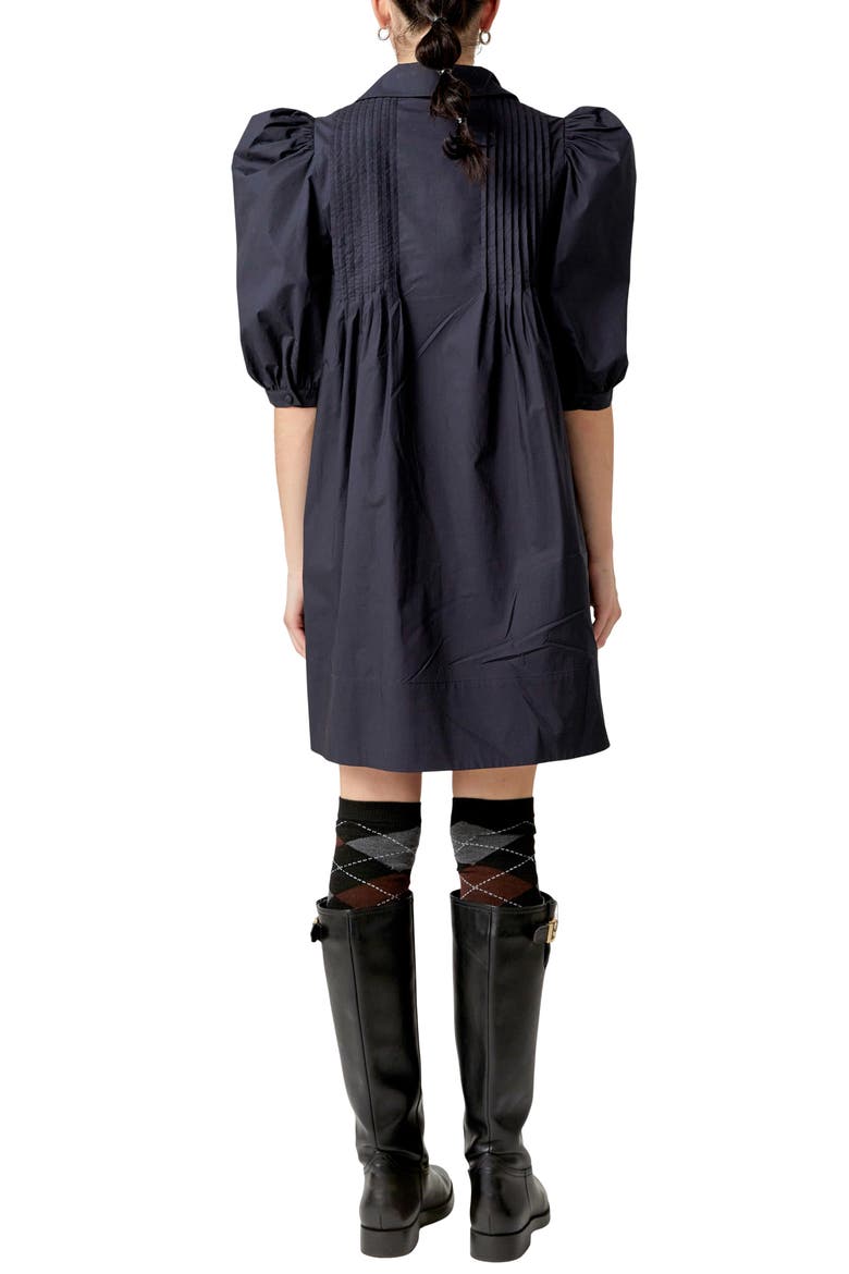 Pintuck Collar Puff Shoulder Minidress