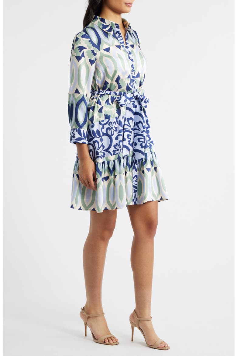 Mixed Print Mini Shirtdress