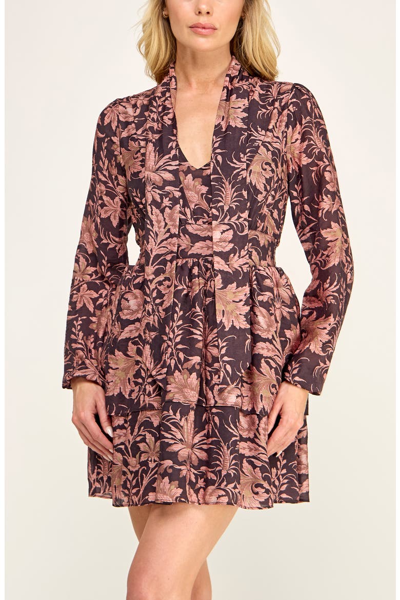 Floral Print Tiered Long Sleeve Minidress