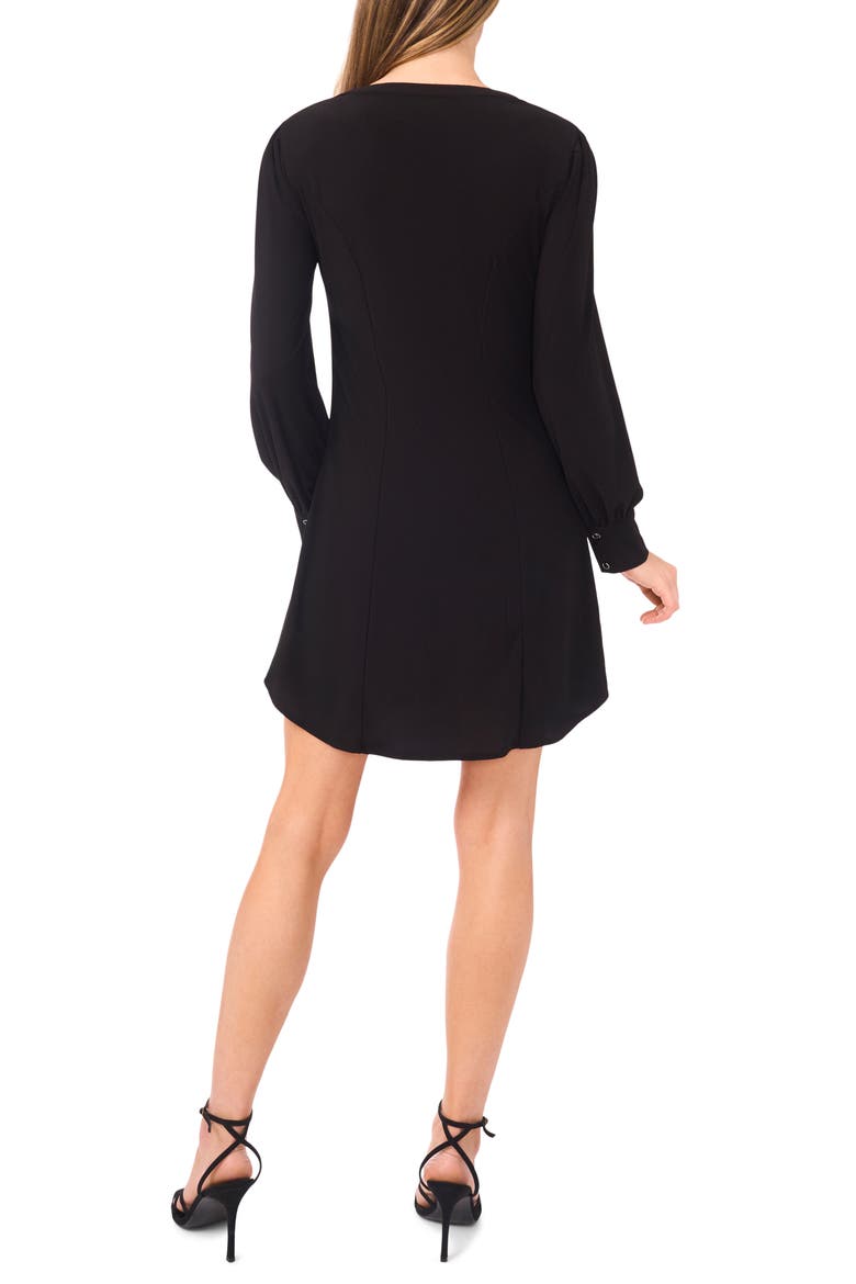 Shirred Front Button Long Sleeve Dress
