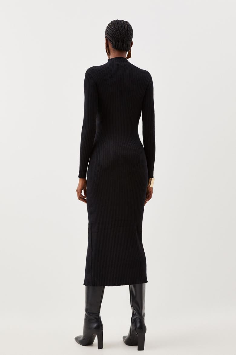 Viscose Popper Split Knit Midi Dress