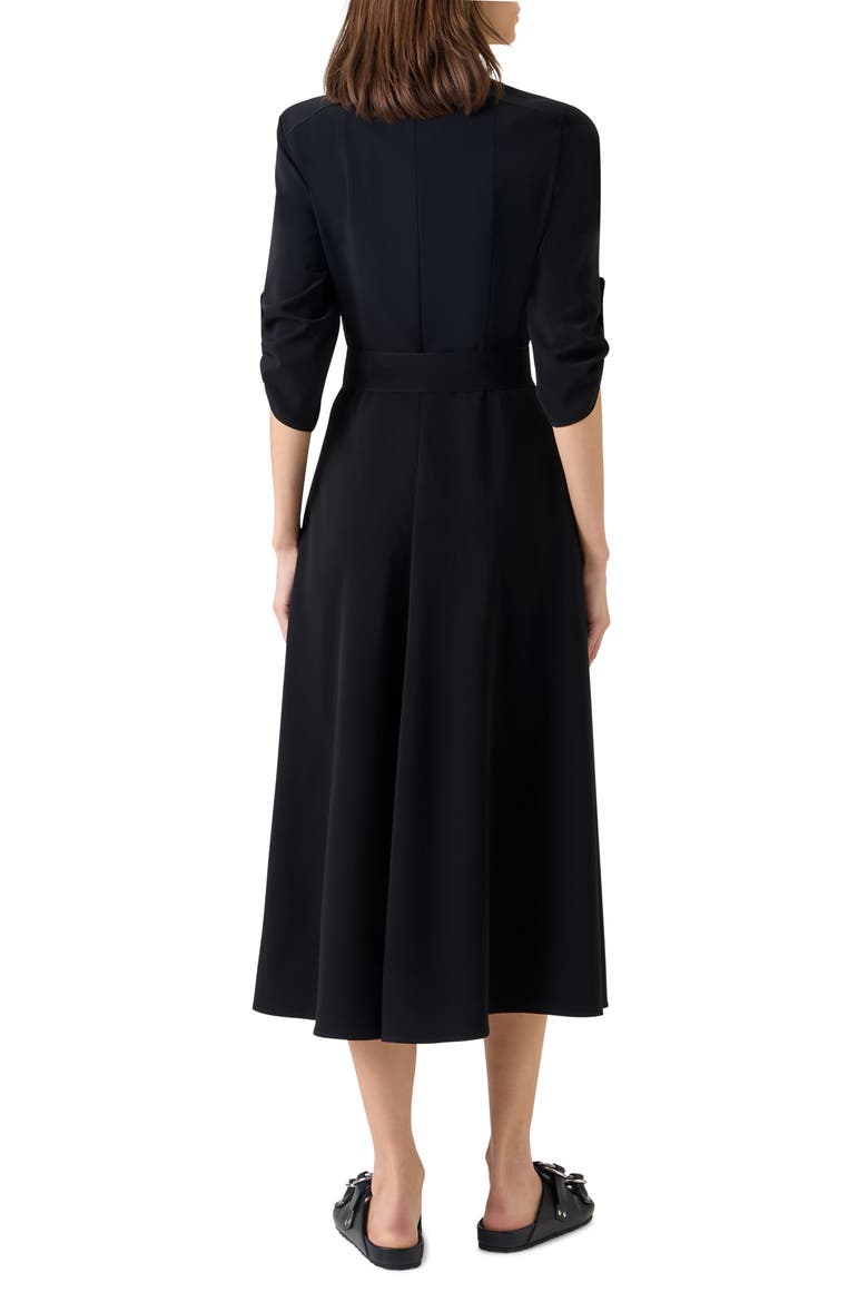 Belted Laser Cut Crepe Midi Shirtdress