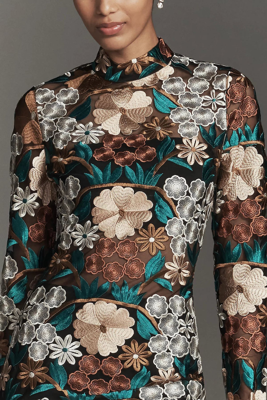 Endless Rose Long-Sleeve Mock-Neck Embroidered Midi Dress - Image 2