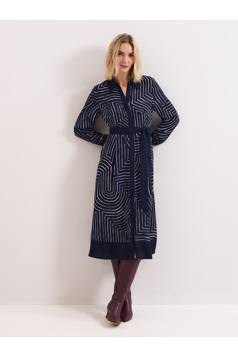 Charlotte Long-Sleeve Belted Midi Dress