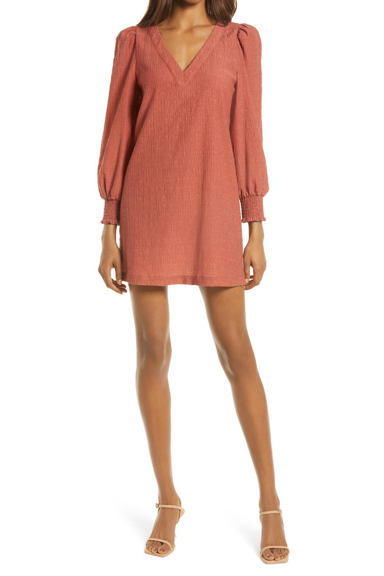BB Dakota x Steve Madden Ruston Textured Long Sleeve Shift Minidress