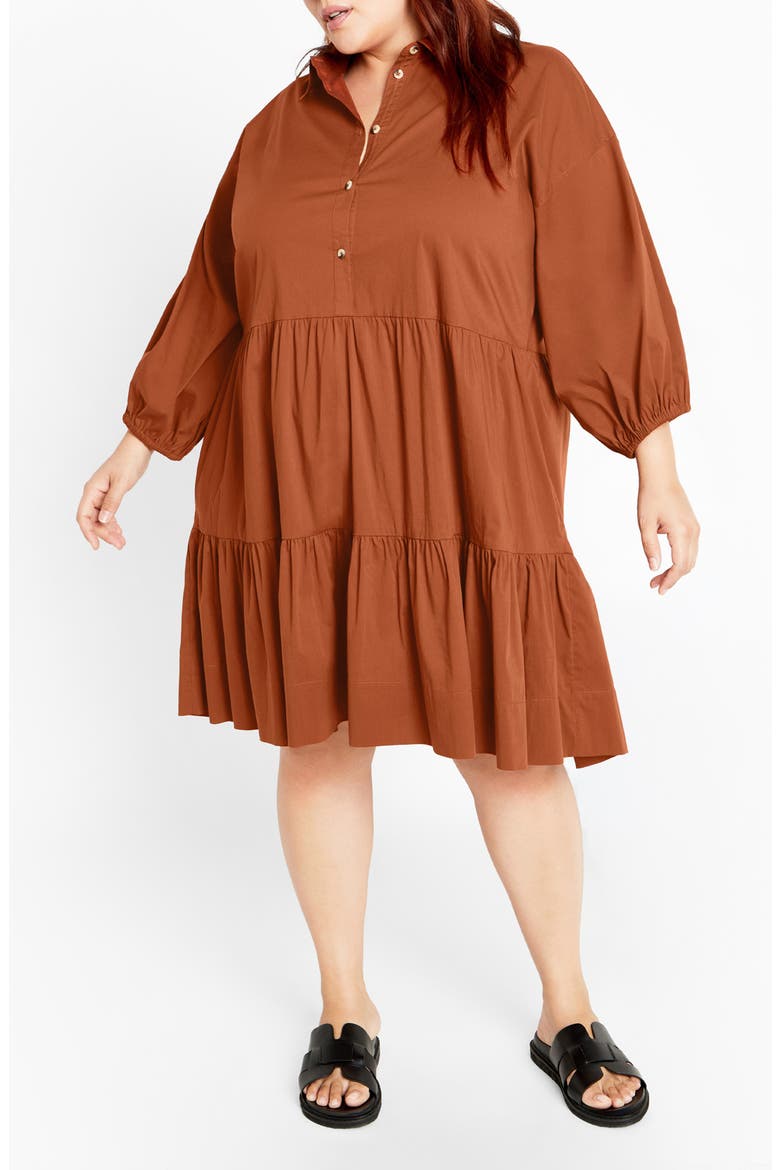 Kiara Balloon Sleeve Tiered Shirtdress