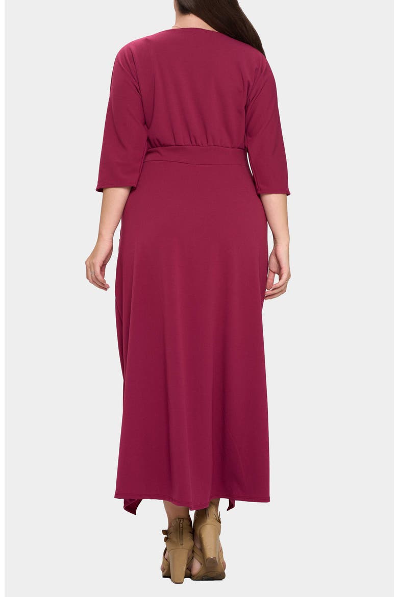 Dolman Elbow Sleeve Stretch Faux Wrap Maxi Dress