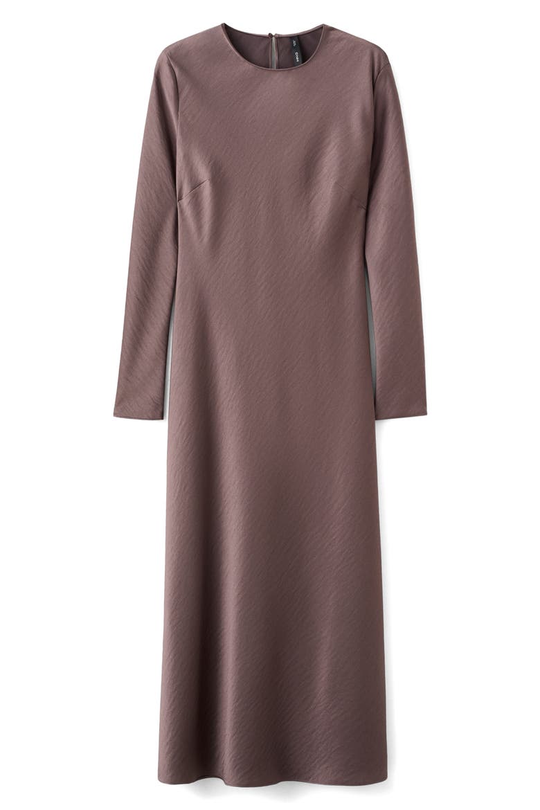 Long Sleeve Textured Satin Midi Dress