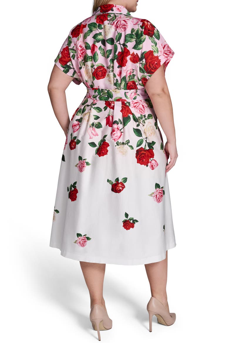 Placed Floral Stretch Cotton Midi Shirtdress