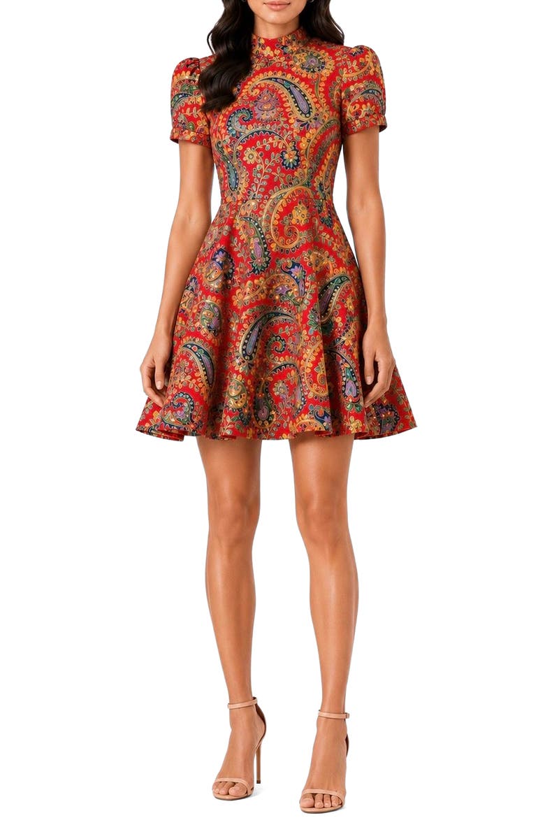 Nour Print Puff Sleeve Silk Minidress
