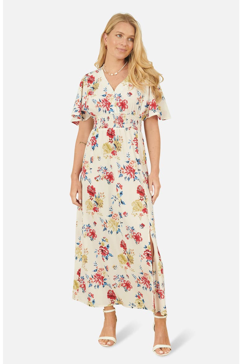 Ruched Waist V-Neck Midi Dress