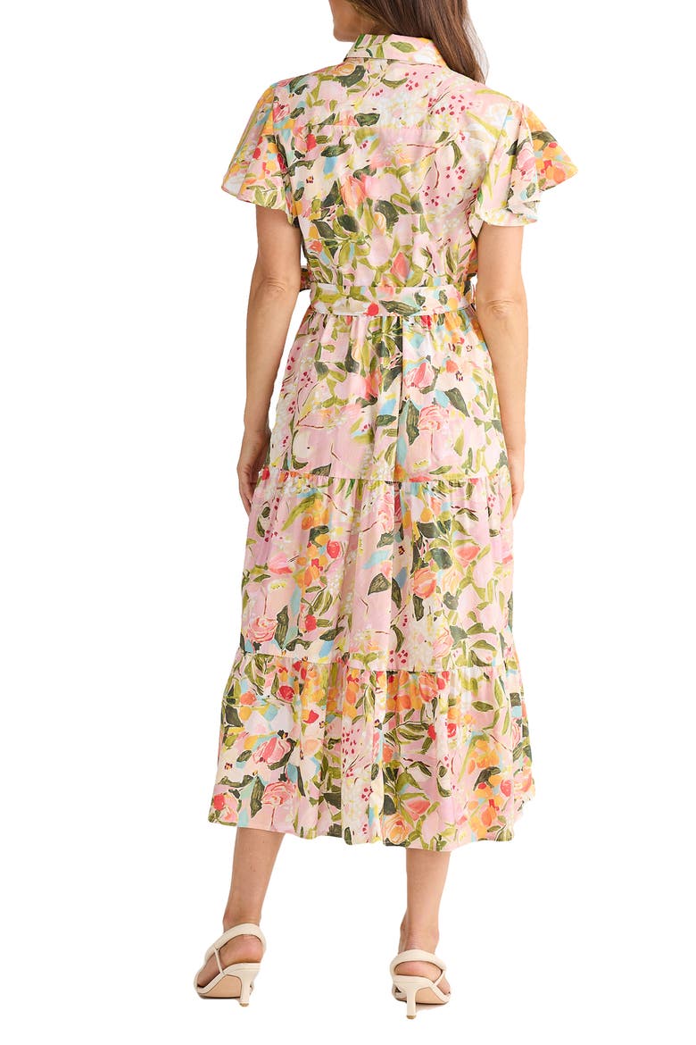 Alice Floral Flutter Sleeve Tiered Cotton Shirtdress