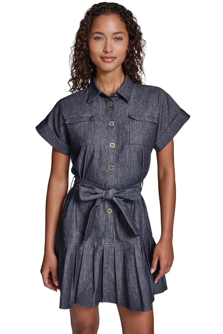Pinstripe Tie Waist Denim Minidress