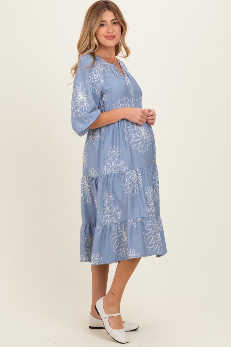 Embroidered Tiered Midi Shirt Dress