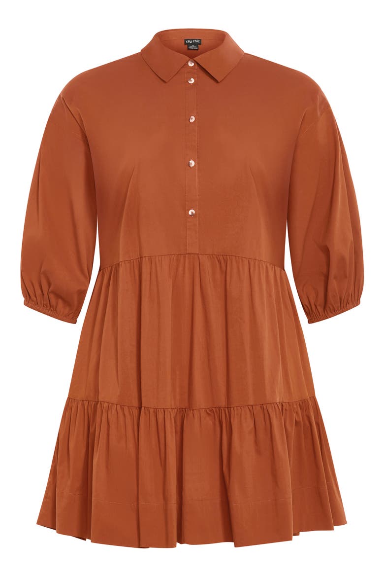 Kiara Balloon Sleeve Tiered Shirtdress