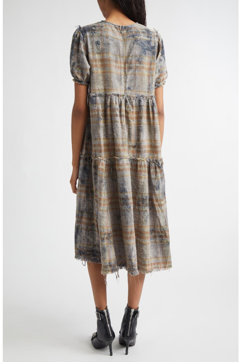 Plaid Shredded Relaxed Cotton Flannel Midi Dress