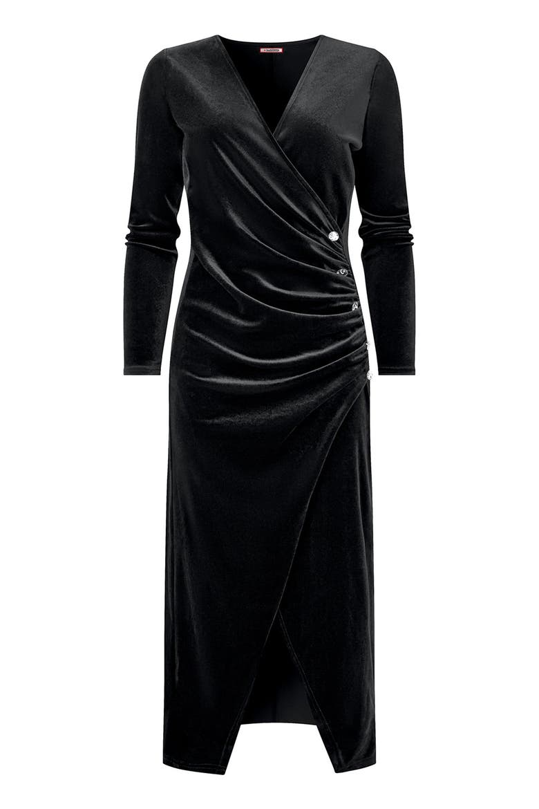 Velvet Faux Wrap Midi Dress