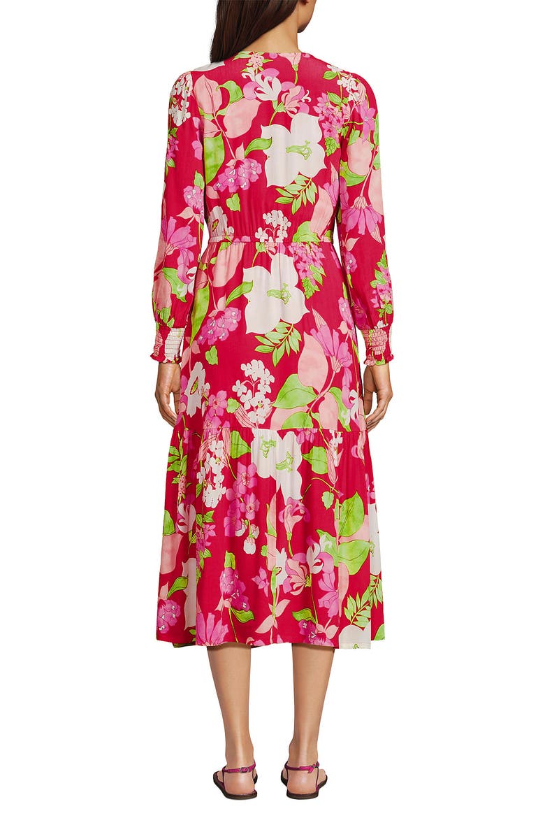 Crepe Button Front Long Sleeve Midi Dress
