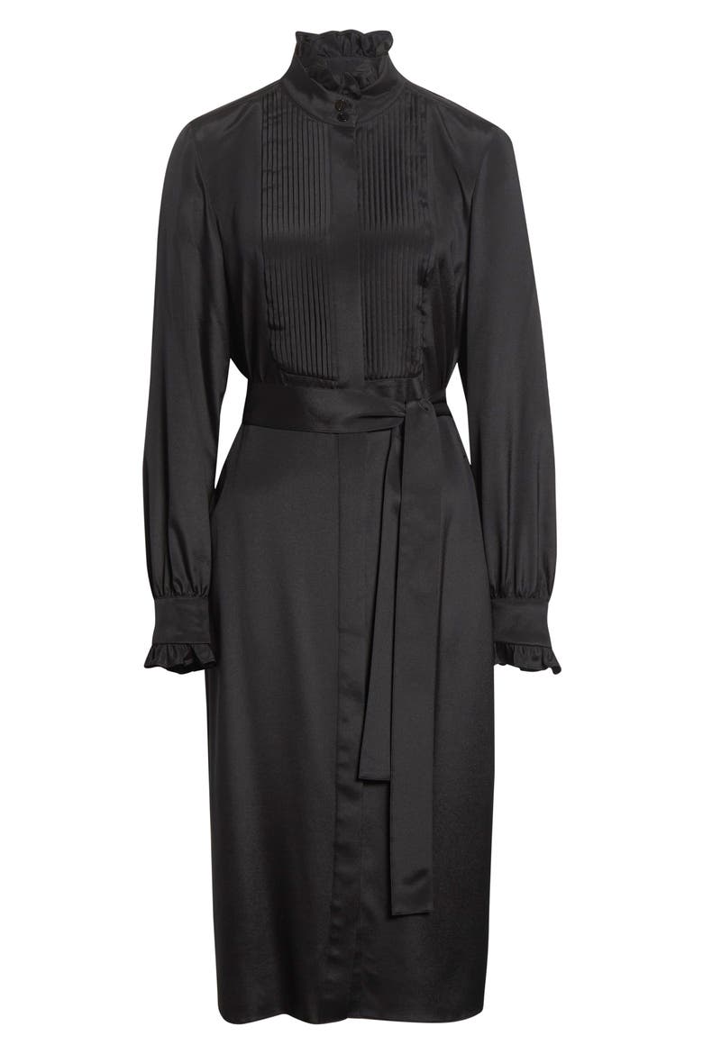 Pintuck Bib Long Sleeve Tuxedo Dress