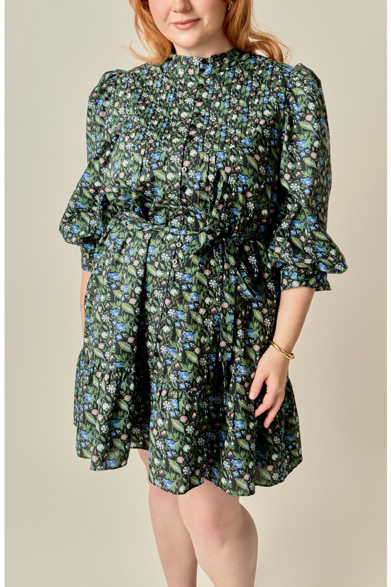 Floral Print Pintuck Smock Minidress
