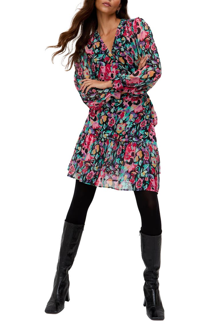 Flora Wraparound Floral Print Mini Dress