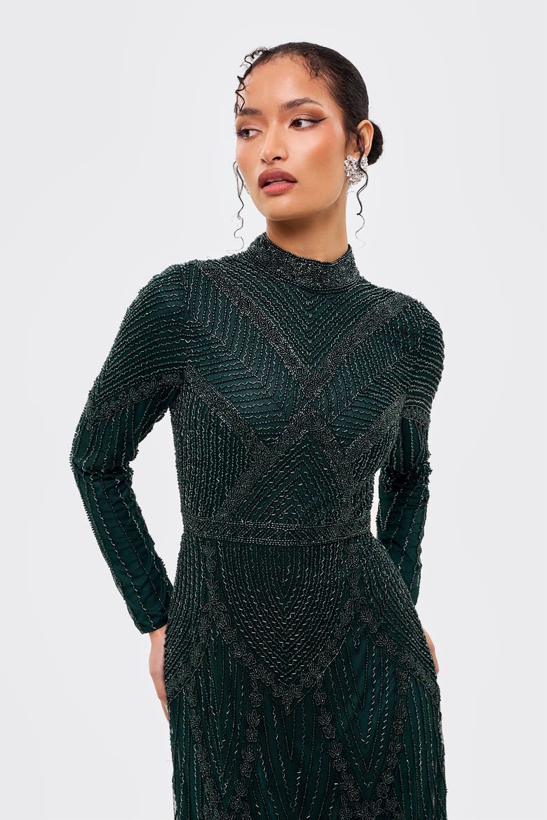 Modest Abstract Embellished Sequin Maxi Dress