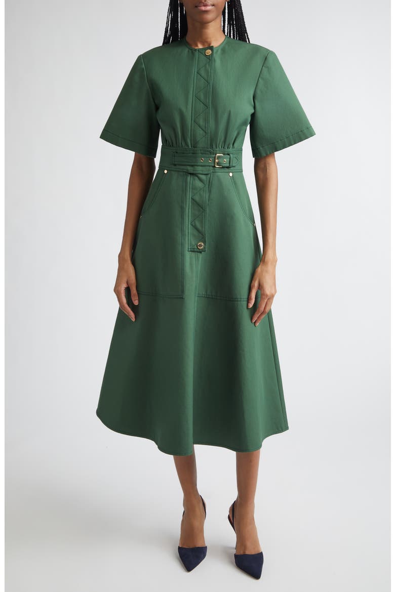 Cotton Gabardine A-Line Midi Dress