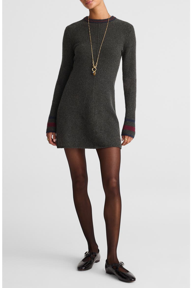 Stripe Trim Long Sleeve Sweater Minidress