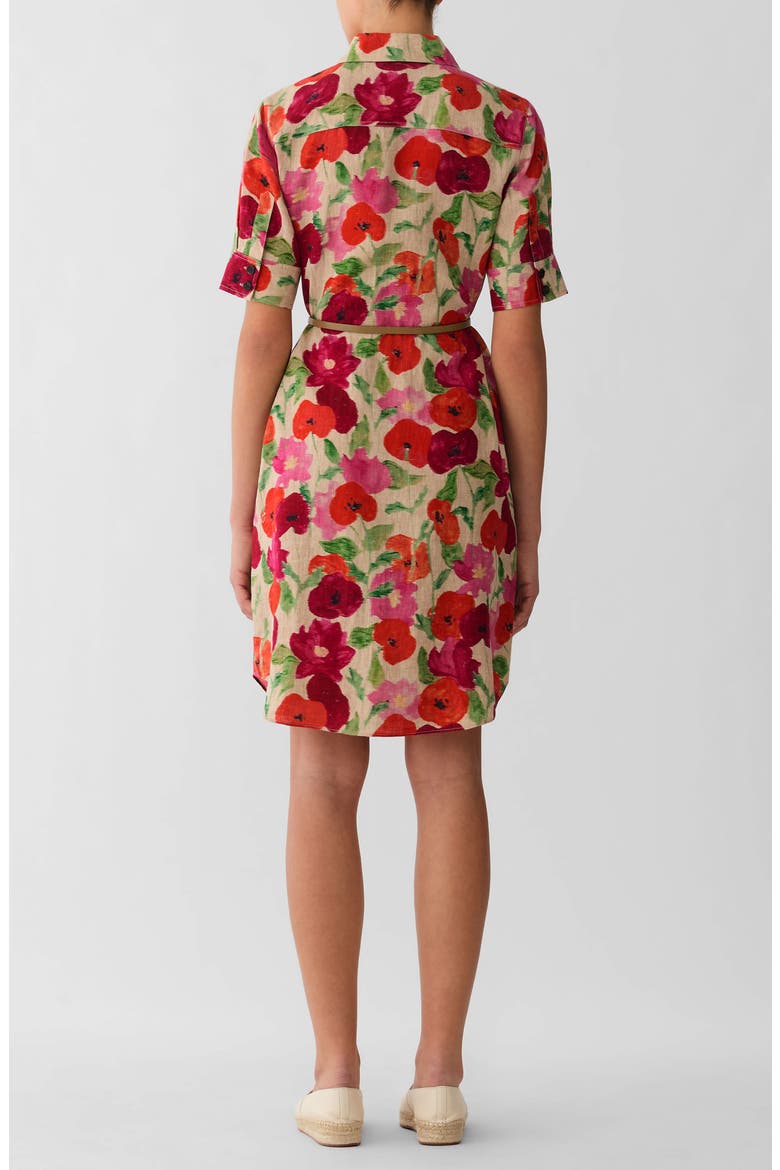 Blossom Print Belted Organic Linen Shirtdress