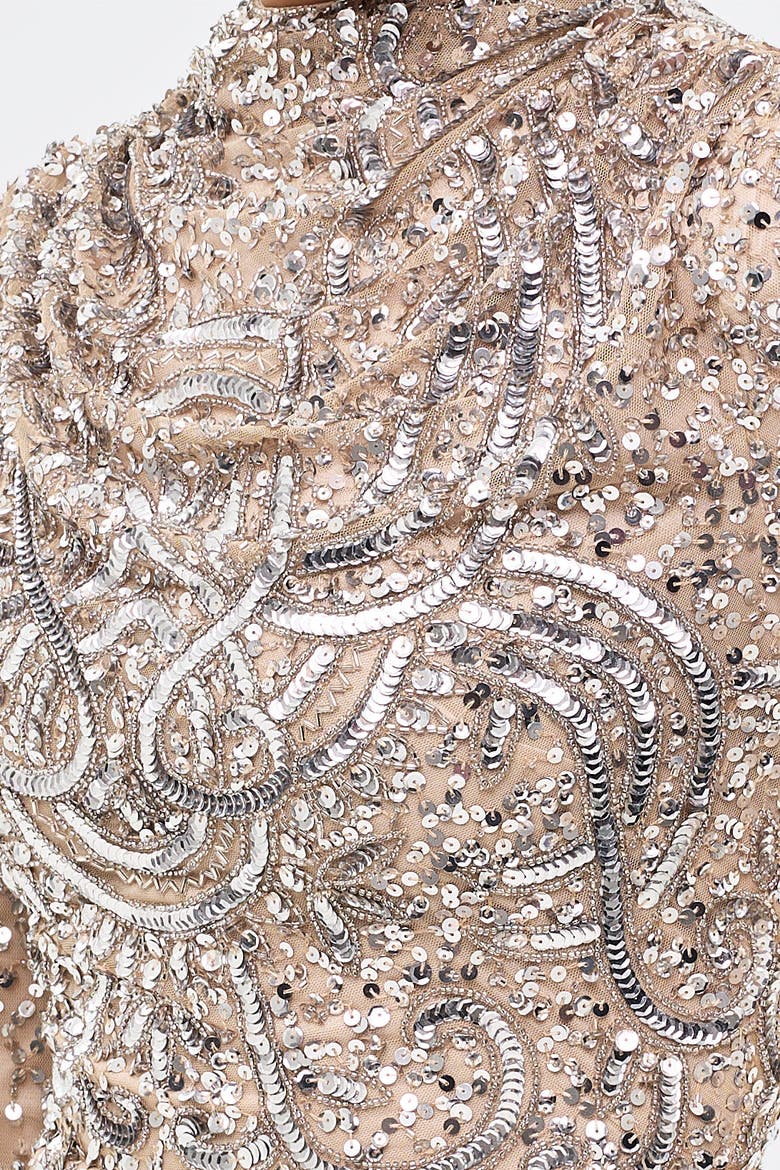 Modest Cowl Embellished Sequins Maxi Dress