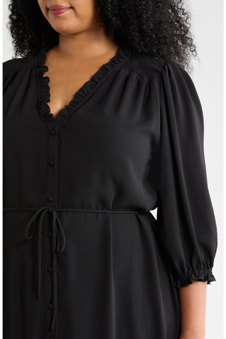 Ruffle Trim Button-Up Dress
