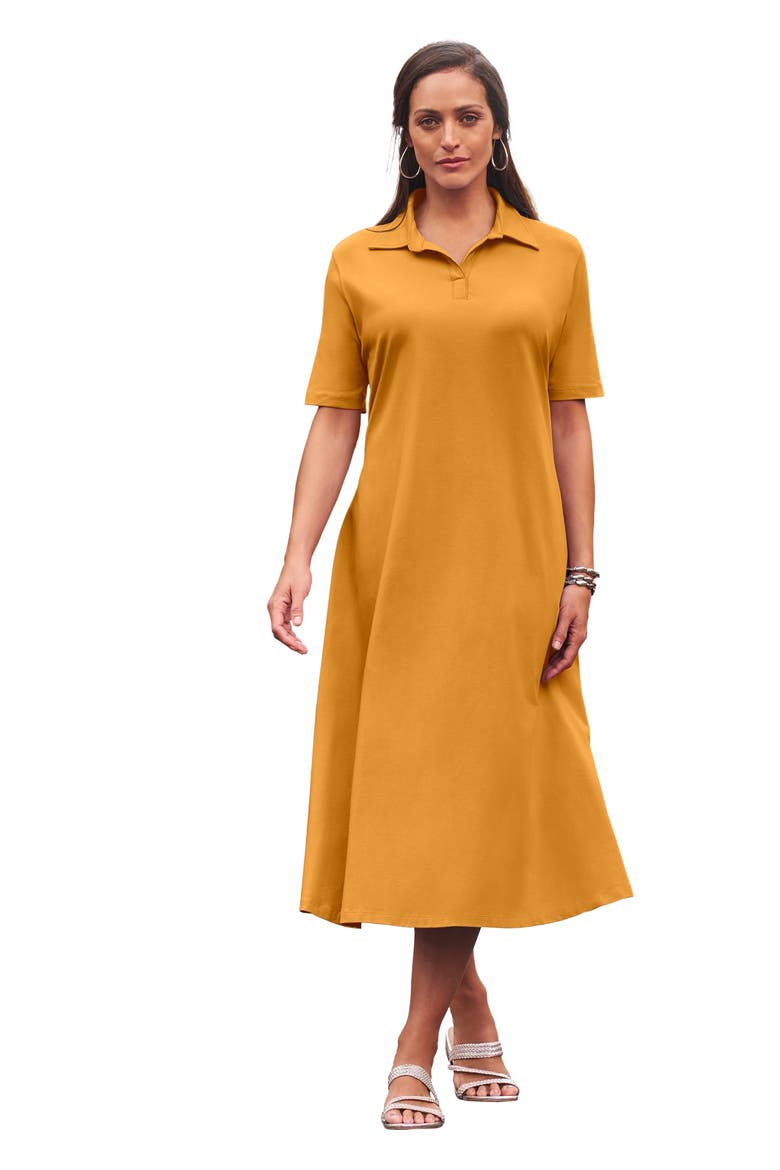 Stretch Cotton Notch Neck Midi Dress
