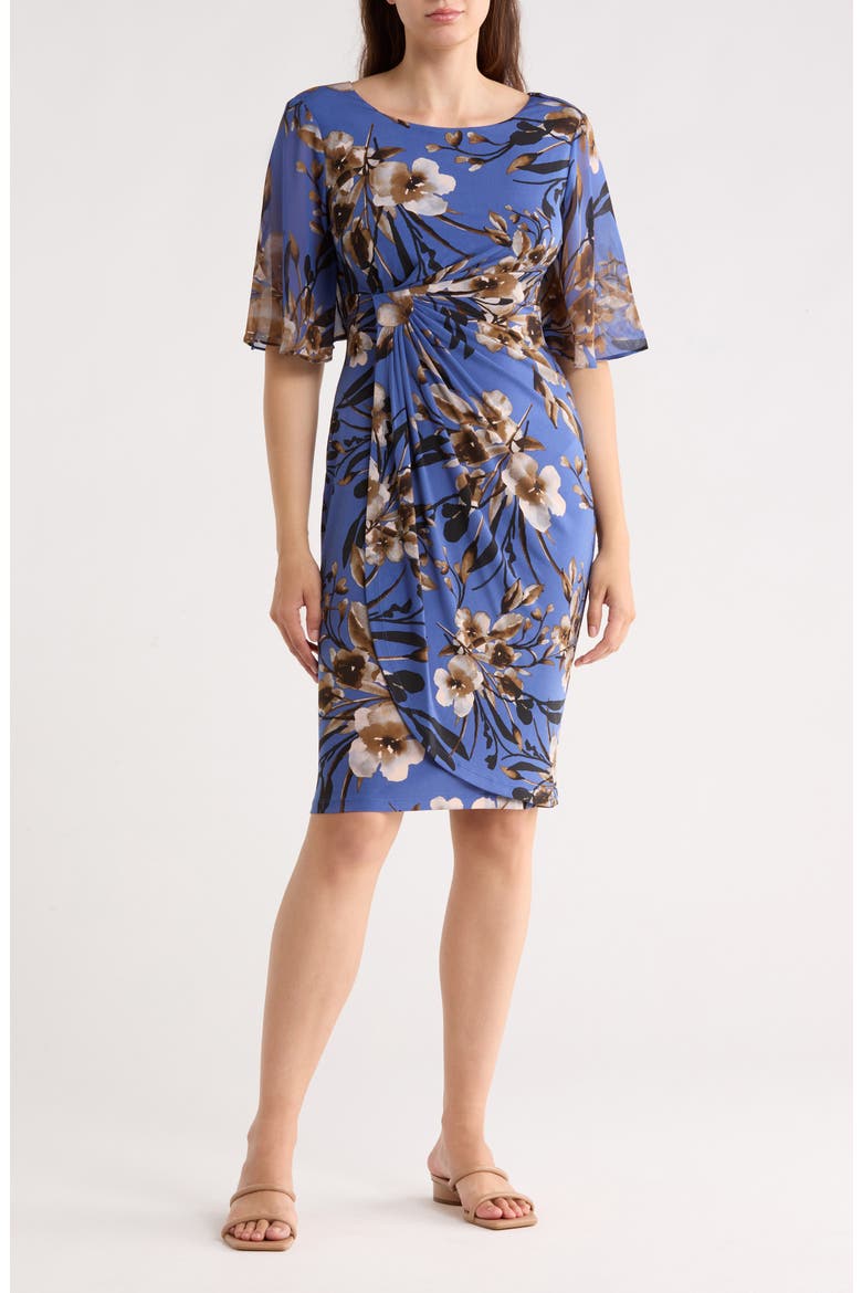 Floral Side Ruched Faux Wrap Dress