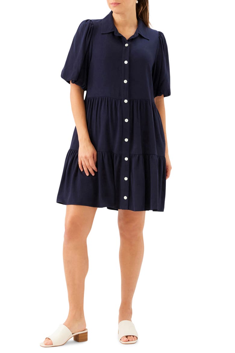 Tiered Puff Sleeve Shirtdress