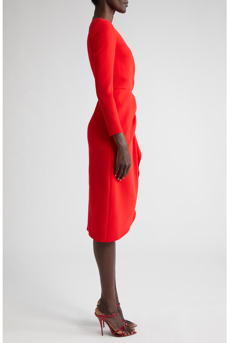 Pleated Long Sleeve Tulip Midi Dress