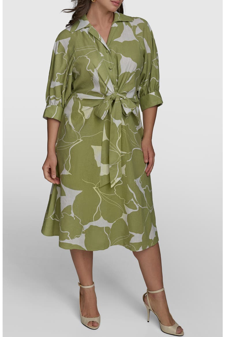Print Tie Waist Midi Shirtdress