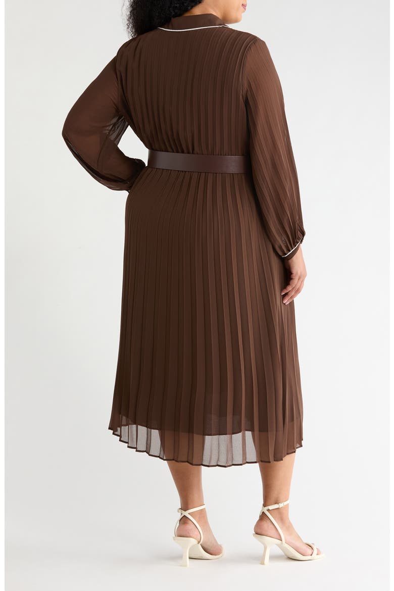 Piping Plissé Button-Up Midi Shirtdress