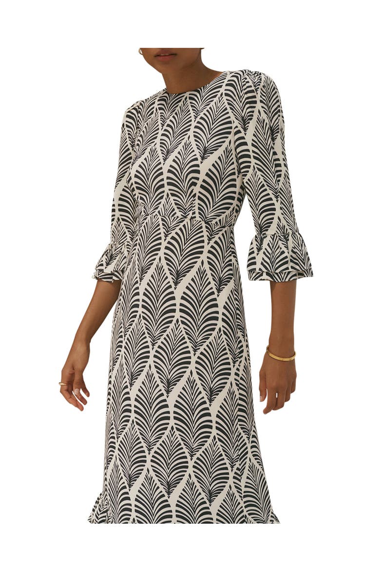 Printed Ruffle Detail Midi Dress