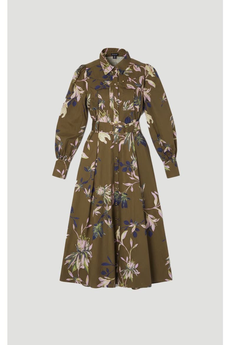 Floral Cotton Sateen Midi Shirt Dress