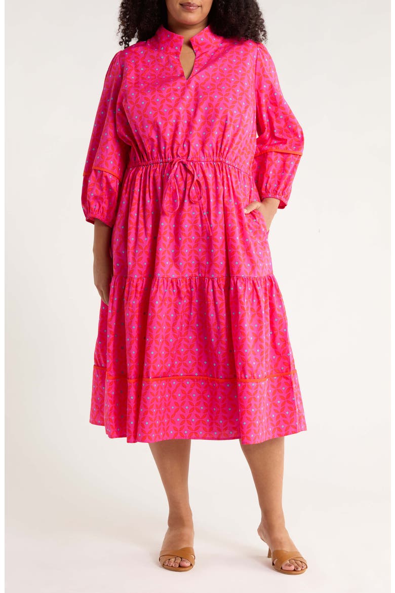 Vaila Floral Puff Sleeve Tiered Cotton Dress