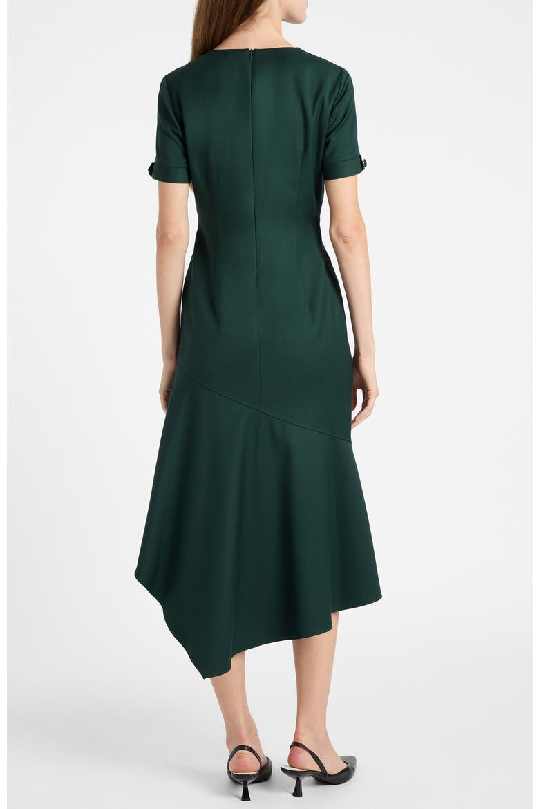 Raine Short Sleeve Hi-Lo Midi Dress in Soft Stretch Twill