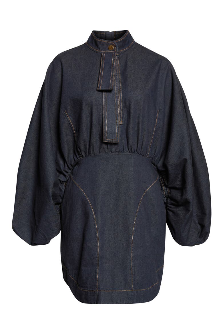 Gathered Long Sleeve Denim Minidress
