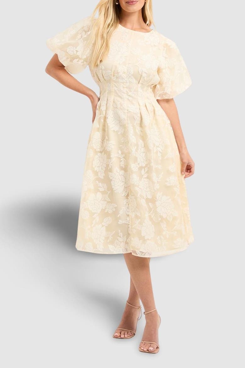 Petite Floral Puff Sleeve Midi Dress