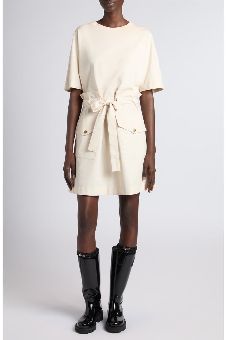 Hybrid Knit & Woven Drawstring Minidress