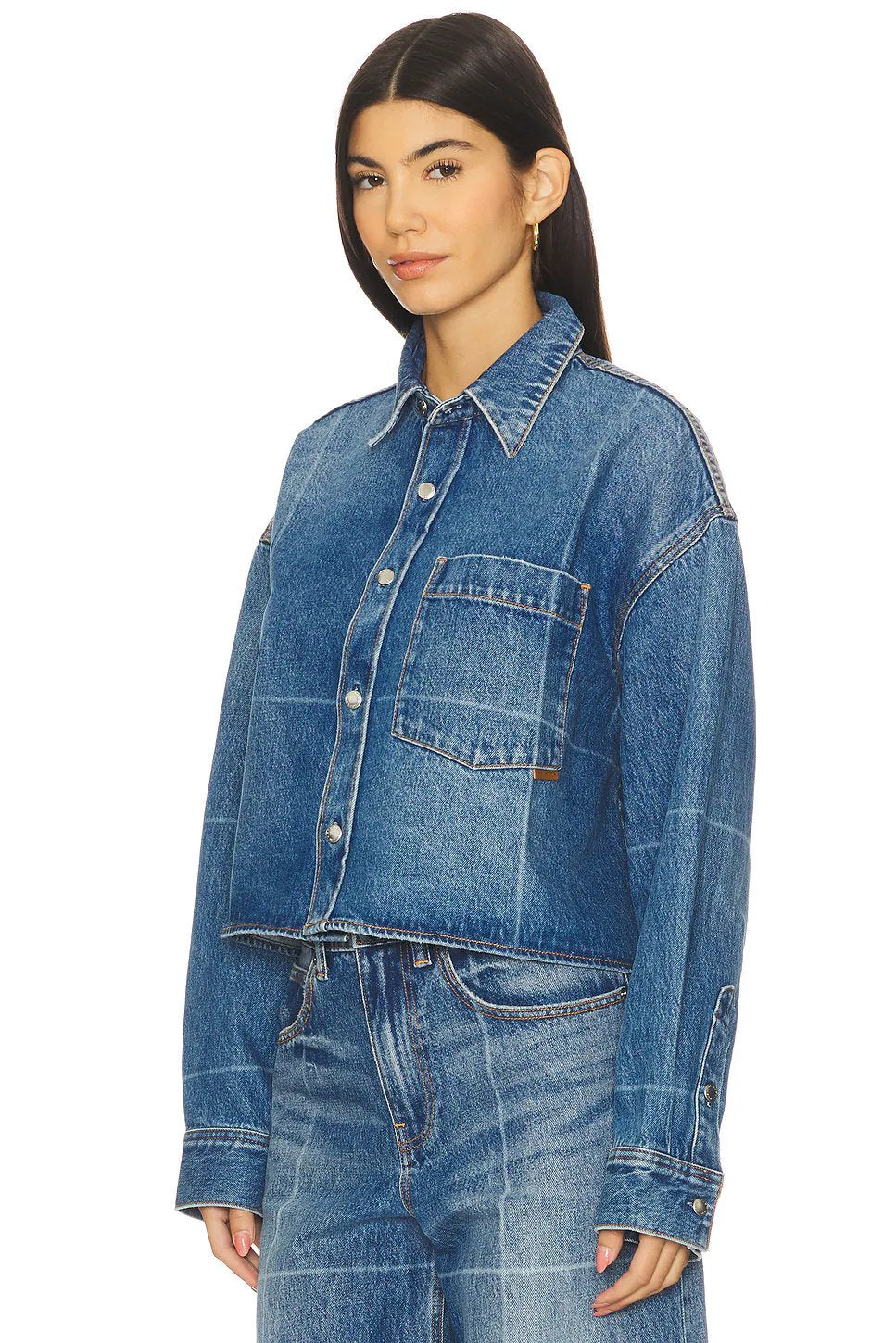 Alexander Wang Cropped Button Down Shirt in Vintage Marbled Blue - Image 2