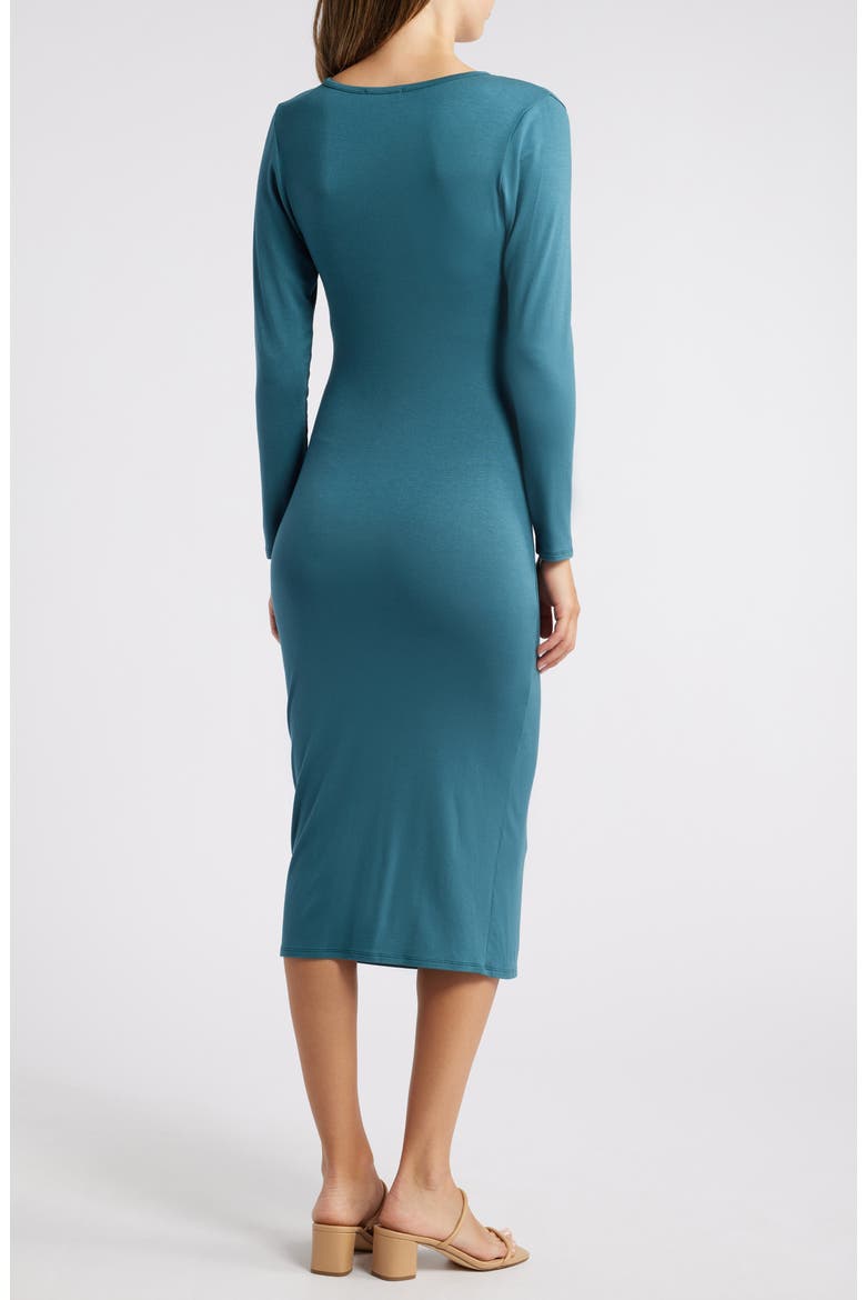 Long Sleeve Faux Wrap Midi Dress