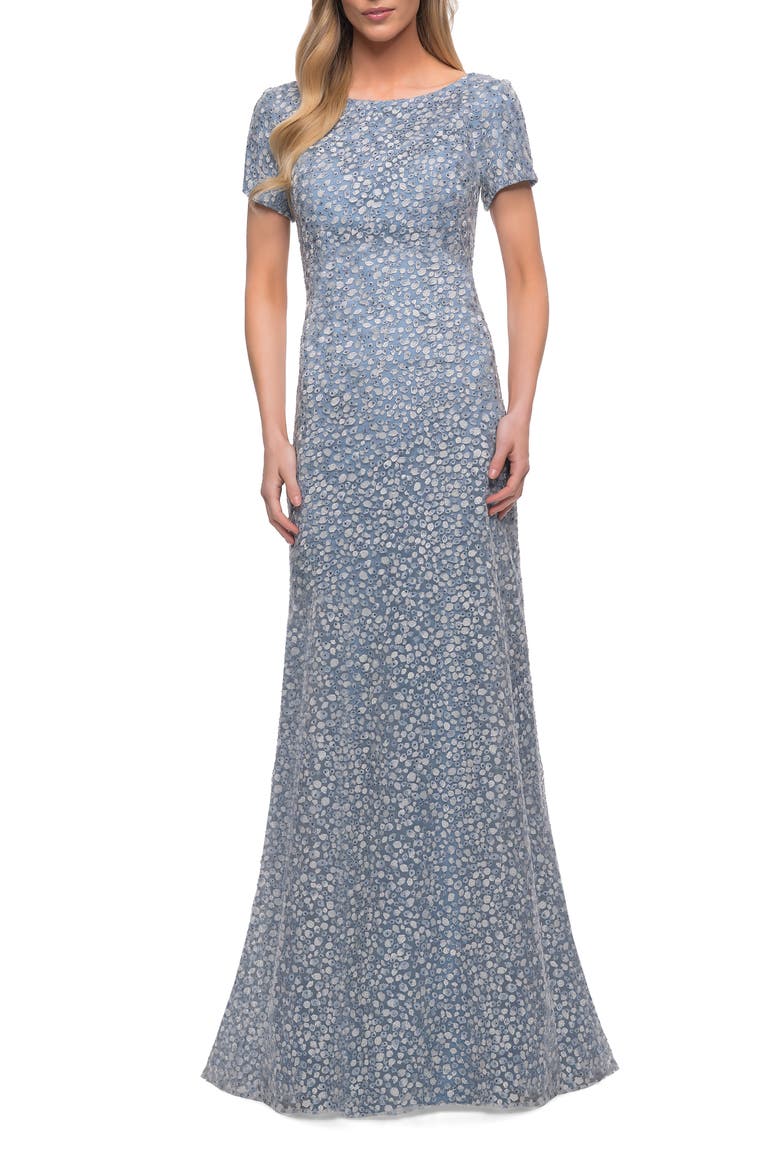 Long Print Lace Dress with Short Sleeves